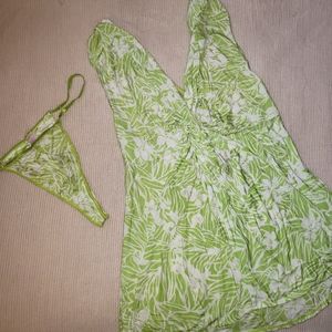 Victoria's Secret Teddy Negligee Green White L